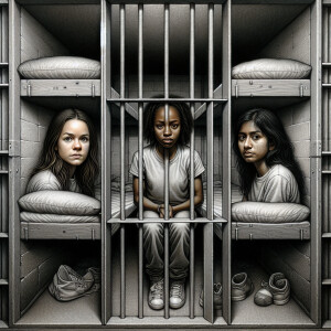 Three girls in prison cell