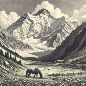 Create a detailed sketch of Nanga Parbat as seen from Fairy Mead...