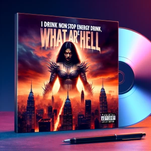Design a rap album cover for "I DRINK NON STOP ENERGY DRINK WHAT...