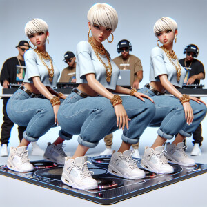 3-D image pad, young light skin, African-American women wearing...