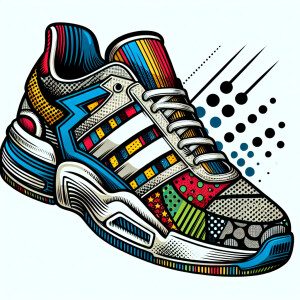 hook and loop velcro on an adidas sneaker. comic book style patt...