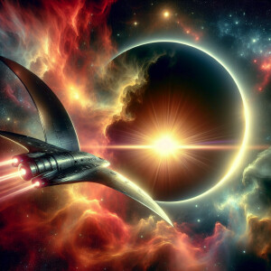 Majestically suspended amidst the cosmic display of a solar ecli...