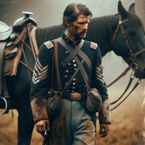 An ultra definition old wrinkled  photograph  of a union Calvary...