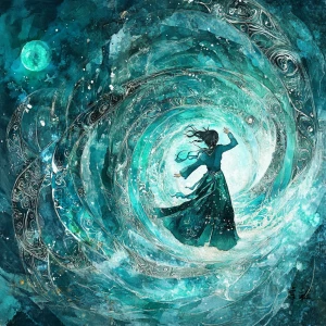 Create a detailed watercolor-style illustration of a woman relea...