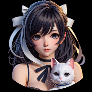 Realistic anime woman with dark blue hair and dark brown eyes. S...