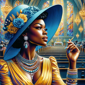 A spiritually enriching illustration portrays an African America...