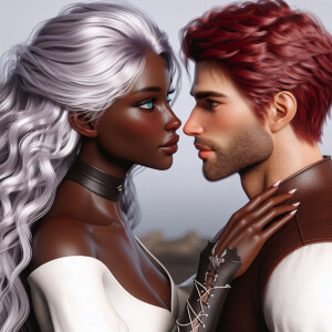 A beautiful huntress from the “Monster Hunter” series, dark skin...