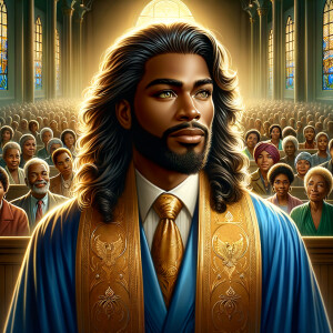 Illustrate an inspiring African-American Jesus crust with a dign...