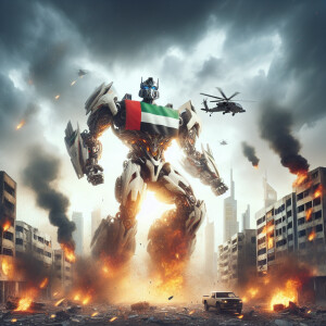 United Arab Emirates as a transformer character, national emblem...