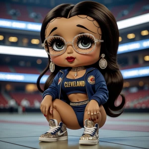 Betty Boop with a dark hazelnut complexion, long hair, and flawl...