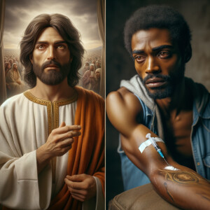 Can you help me create a African-American Jesus with medium with...