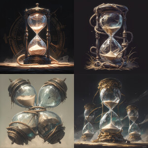 Side view, Hourglass, glass, the sand inside is halfway through....