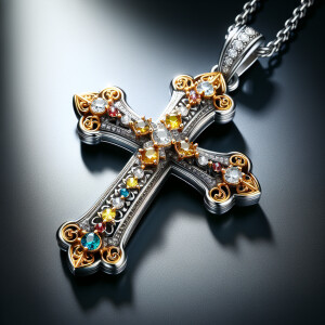 Enhance your style with a stunning sterling silver and gold cros...