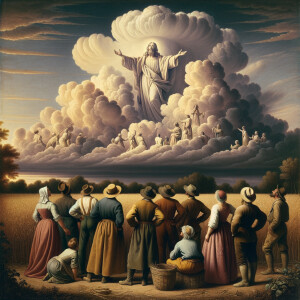 Slaves from the 1600s looking up at a cloud formation, the cloud...