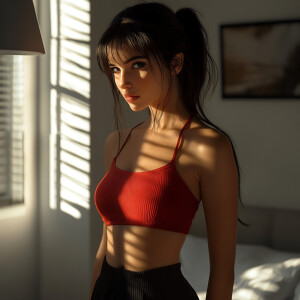 Capture the elegance of a fair-skinned woman with dark long hair...