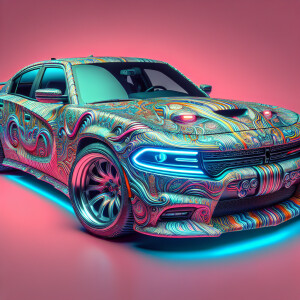 Create an 8K UHD image of a reimagined Dodge Charger with a mons...