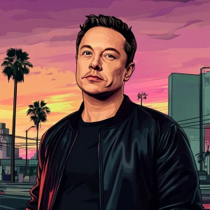 Elon Musk in GTA art style, , in the style of a Grand Theft Aut...