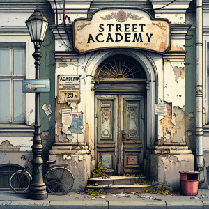 Create a drawing or comic book style image showing the entrance...
