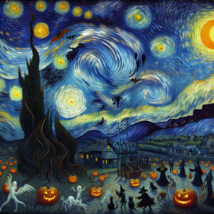 Starry night inspired. Halloween night, spooky ghost swirled in...