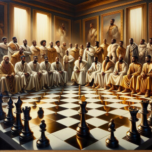 3-D realistic oil, painting, Oh a gold, and purple chessboard ....