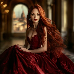 A breathtakingly beautiful young woman with flowing, cascading d...