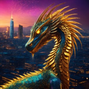 A shimmering, metallic basilisk, its scales gleaming with intric...