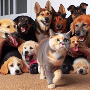 A disgruntled cat quits his bed , much to the dismay of his fell...