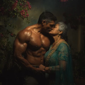 Hyperrealism painting.a muscular sweaty indian man standing in...