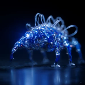 A vividly uprising lunar robot, every fiber gleams with pure ene...