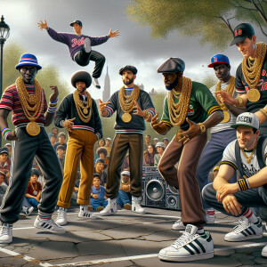Picture a group of B boy dancers from the 80’s in the Bronx Ny t...