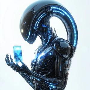 A futuristic alien hybrid designed for a sleek, sci-fi advertise...