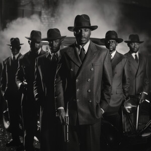 **Visual Prompt for a Group of 1930's G-Men Led by Delroy Lindo:...