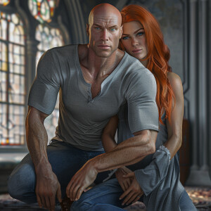 A photorealistic high resolution image. Light ginger haired fema...