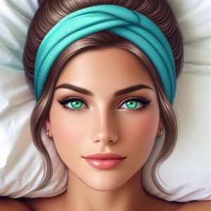 Make a cute sexy lady whit light green eyes and turqies headband...