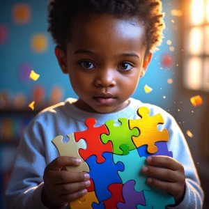 "Illustrate a young  African American child gently holding a div...