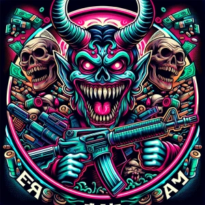 Create a professional, horror-themed circular brand logo featuri...