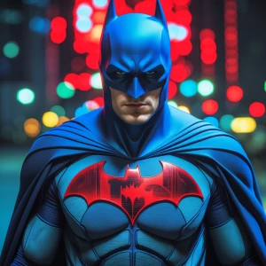 Create a 3D anaglyph image of Batman featuring red and blue ster...