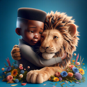 3D realistic style, an African-American little boy with fade top...