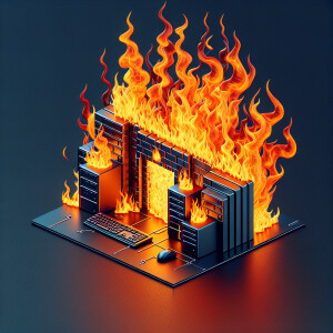 Computer system operation. Fire wall visual, burning fire