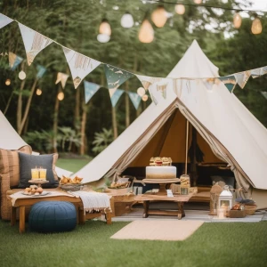 Outdoor  a mboys' glamping birthday sleepover party featuring a...