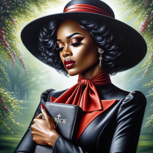 An airbrush oil painting captures an African American woman in a...