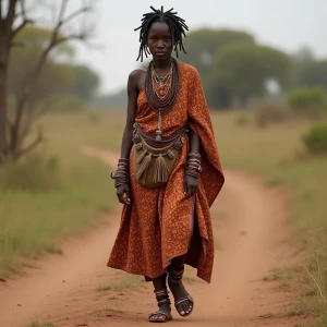 A African indigenous late teens women, dressed in her tribe's tr...