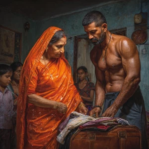Hyperrealism photo painting.a 54-year-old Gujarati aunty who wor...