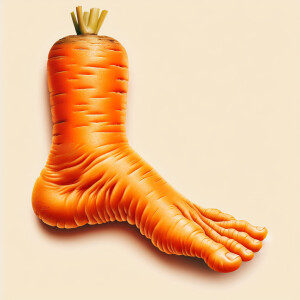 Create a realistic drawing of a carrot shaped like a human foot