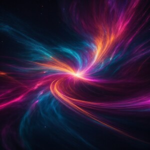 Create an image of vibrant neon-colored cosmic gases and dust sw...