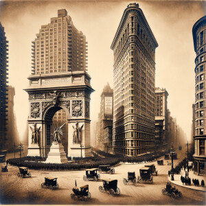 The World War I Victory Arch and Flatiron Building of New York C...