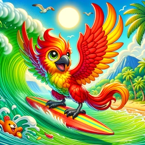 1. **Cartoon Phoenix Surfer**: The character could be inspired b...