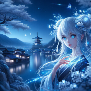 Create a beautiful girl from a parallel universe. With long whit...
