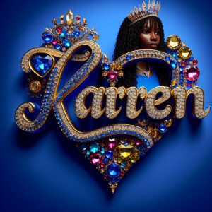 VCraft a 3-D image showcasing the name 'KAREN' in a luxurious go...