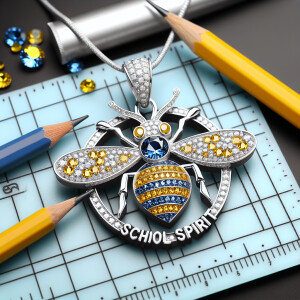 Presenting a school spirit-themed pendant featuring a silver bee...